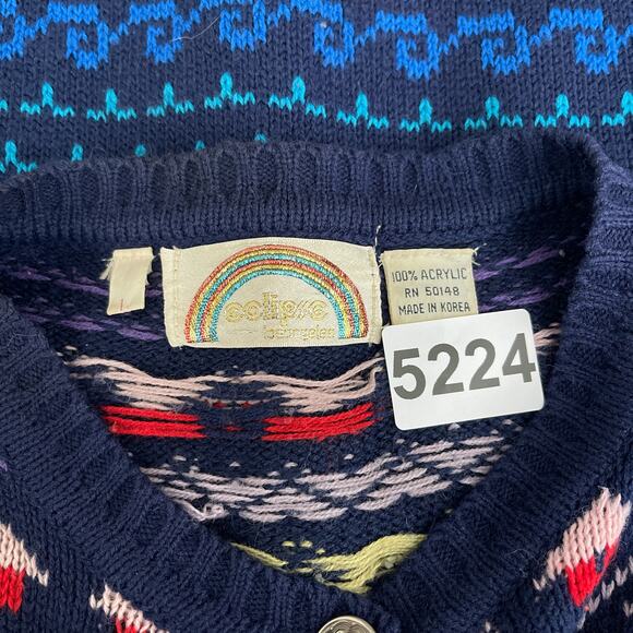 Eclipse LA Vtg Sweater Cardigan Women L Novelty Knit School Animals Heart Preppy - Picture 7 of 9